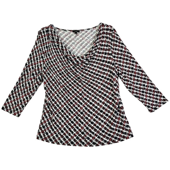 Talbots~Woman Size L Petite~Multicolor Geometrick 3/4 Sleeve Pullover Top Blouse - Picture 1 of 11